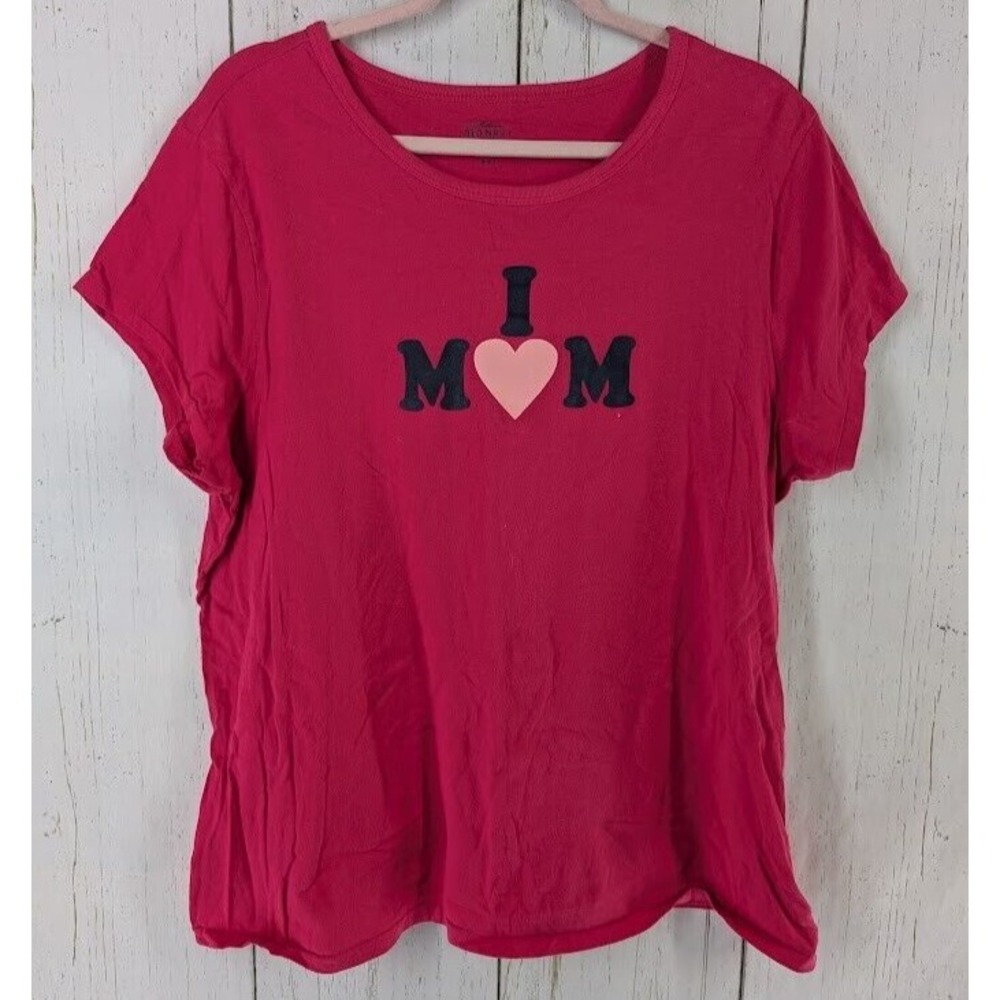 Old Navy Size XXL Pink I LOVE MOM Womens Short Sleeve Casual 100% Cotton Top